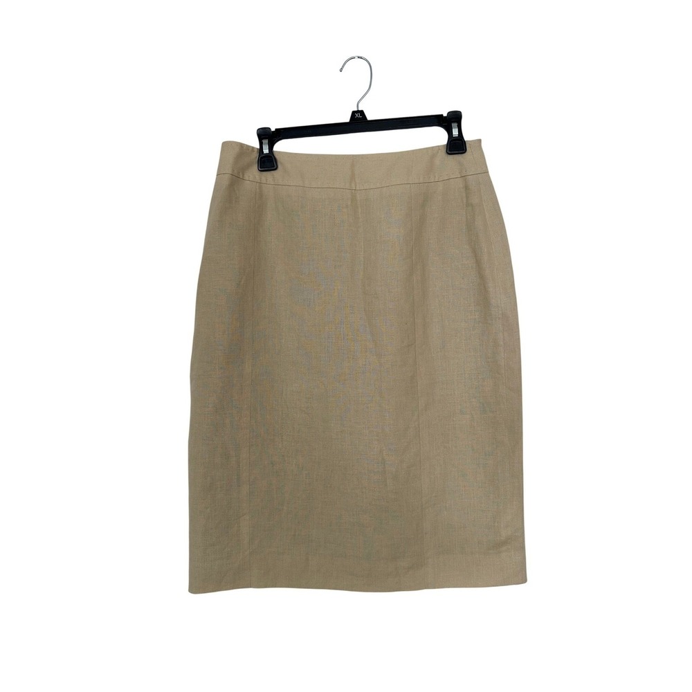 Brooks Brothers Pencil Skirt Sz 8 Beige 100% Linen Neutral Back Slit
